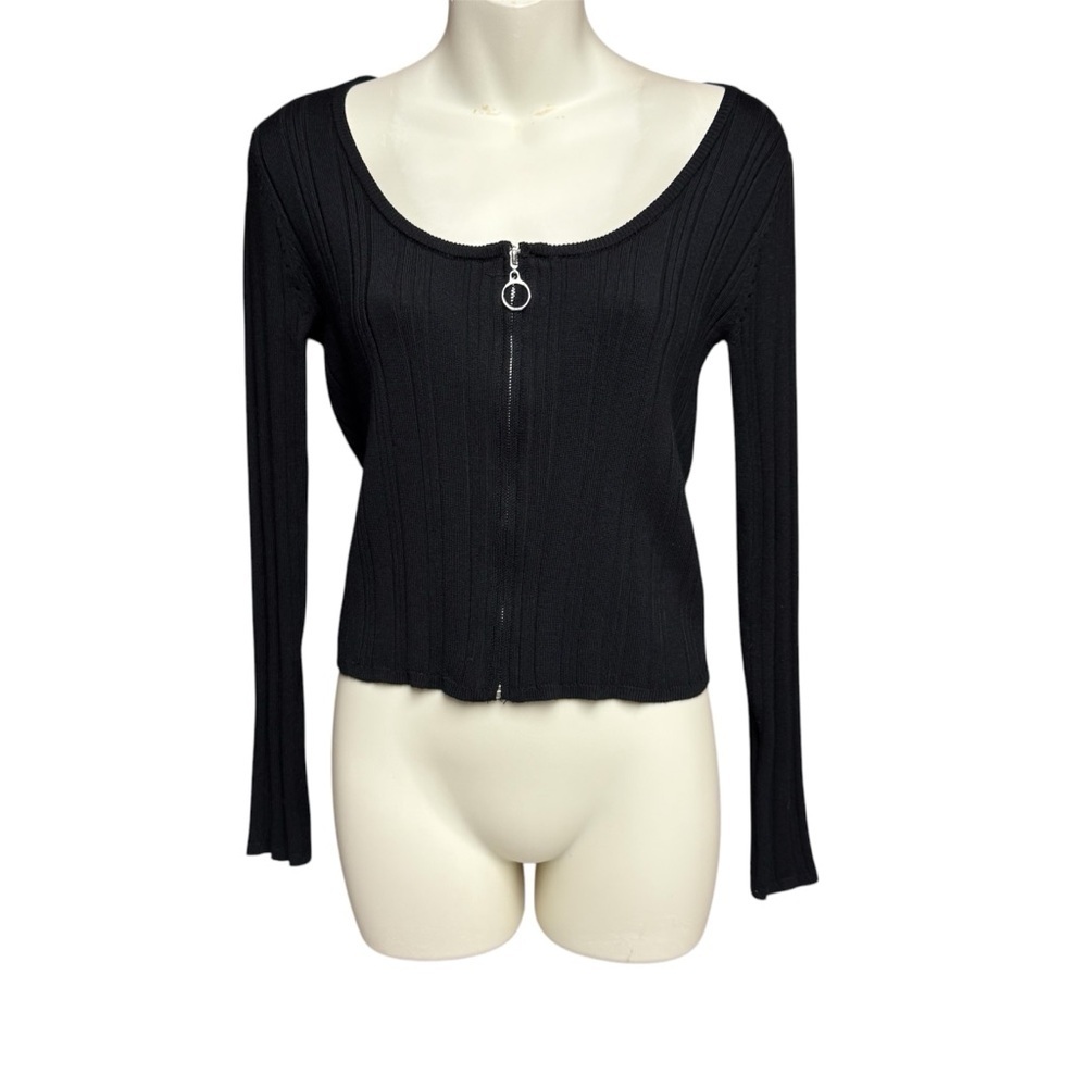 Pink Republic size medium  Black Ribbed Zip-Up Top